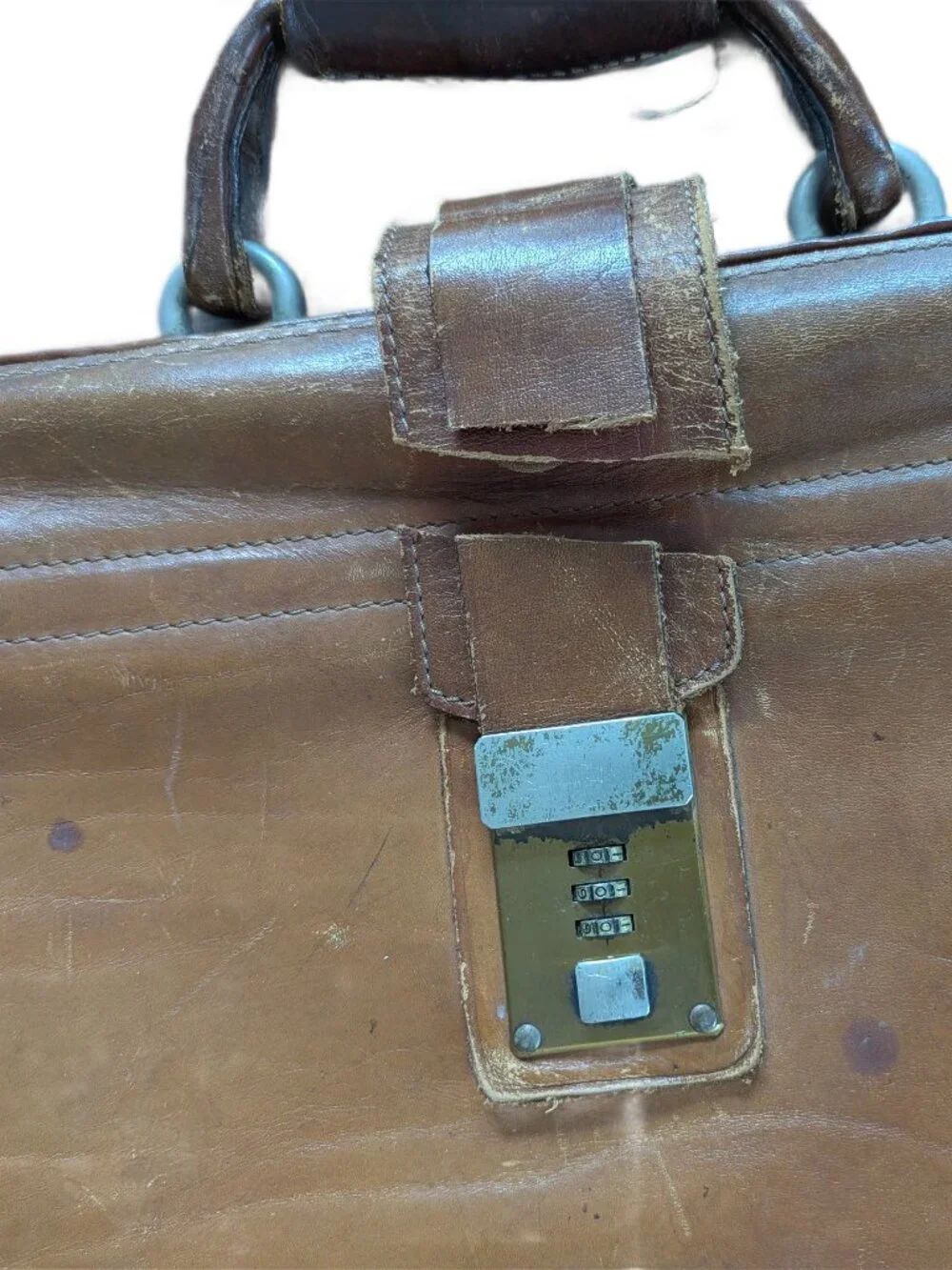 Henwick Vintage Leather Briefcase with Hinged Mouth Opening and Combo Lock